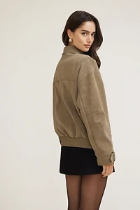 Oversized Faux Suede Aviator Jacket