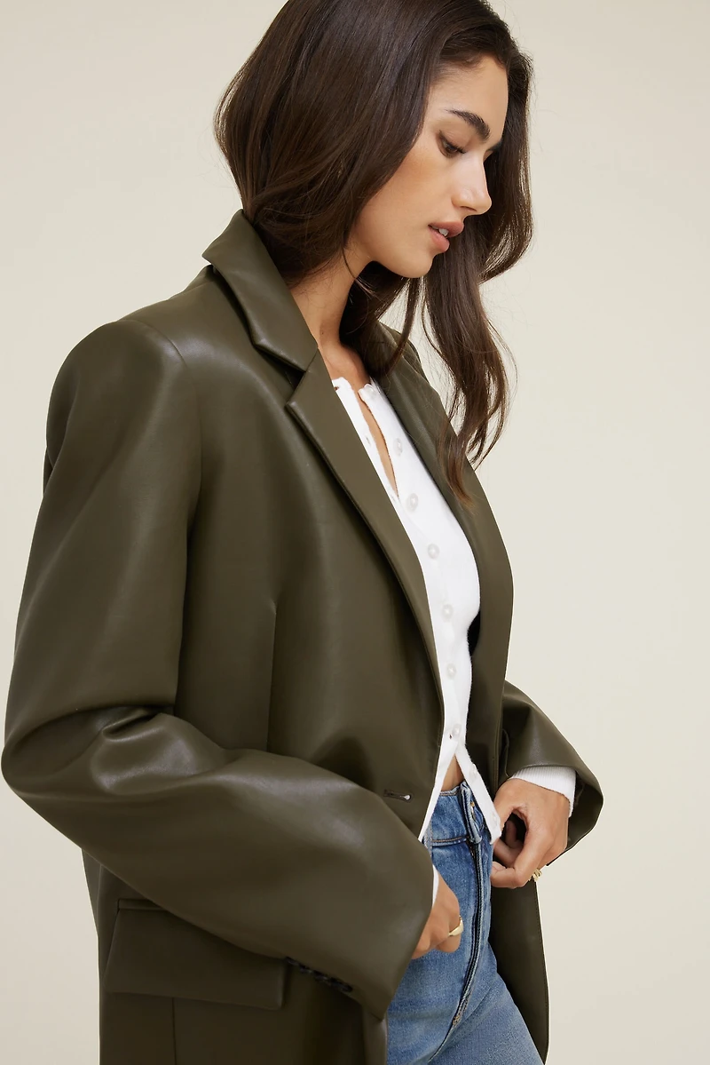 Veston ample en faux cuir