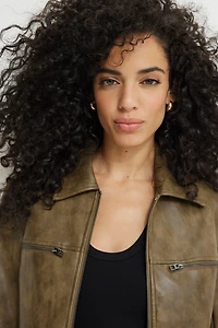 Washed Faux Leather Moto Jacket