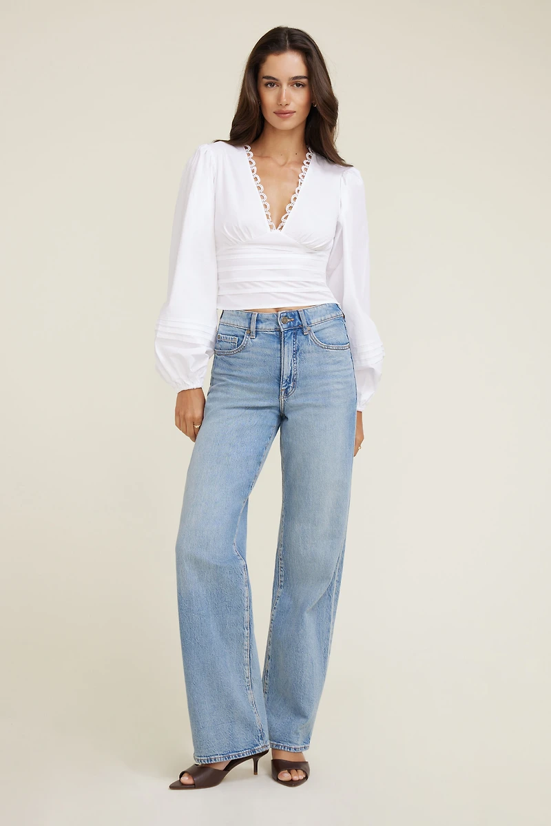 Blouse en popeline à manches bouffantes