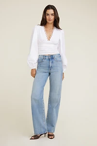 Blouse en popeline à manches bouffantes