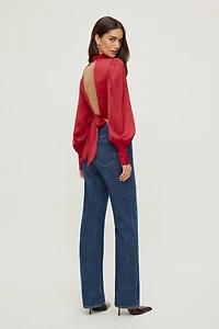 Open Back Satin Blouse