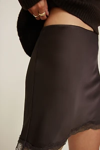 Lace Trim Satin Mini Skirt