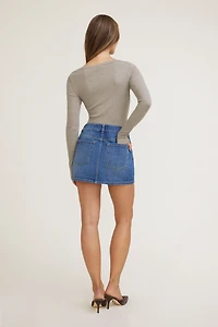 High Rise Denim Mini Skort