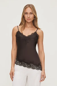 Cassie Asymmetric Lace Satin Cami