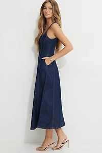 Flared Denim Maxi Dress