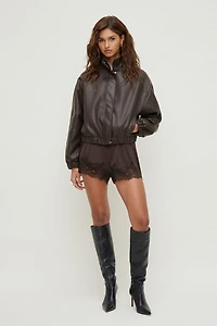 Oversized Faux Leather Bomber Jacket
