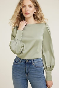 Blouse écourtée en satin à col bateau Faye