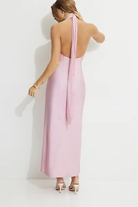 Neck Scarf Satin Maxi Dress