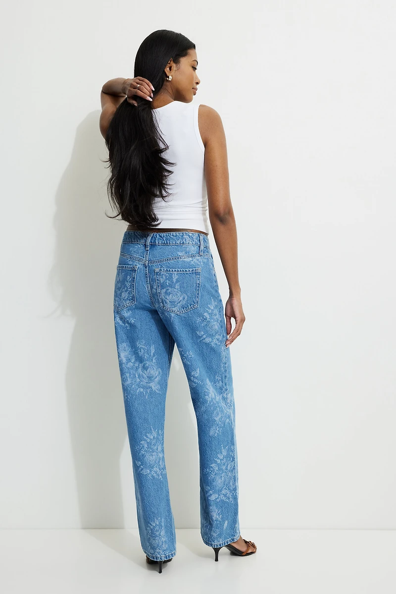 Mika Floral Mid Rise Relaxed Straight Leg Jeans