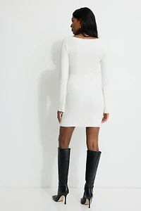 Ribbed Boat Neck Mini Sweater Dress
