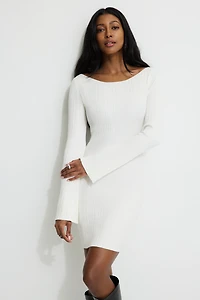 Ribbed Boat Neck Mini Sweater Dress