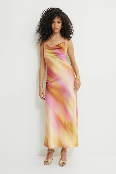 Cowl Neck Satin Maxi Slip Dress