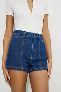Pintuck High Rise Micro Denim Shorts