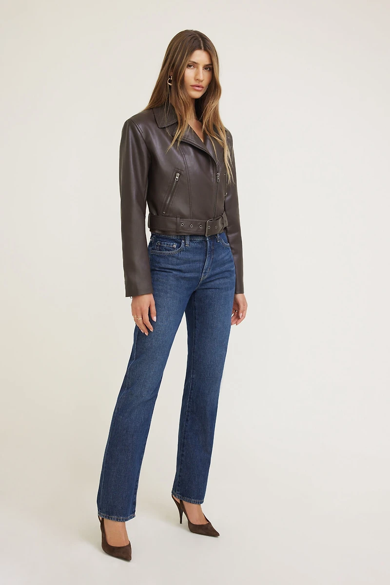 Belted Faux Leather Moto Jacket