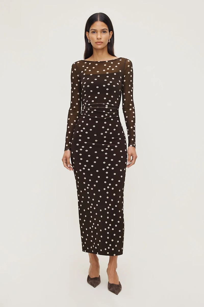 Polka Dot Mesh Maxi Dress