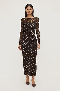Polka Dot Mesh Maxi Dress