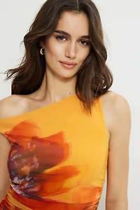 Printed Off Shoulder Mesh Top
