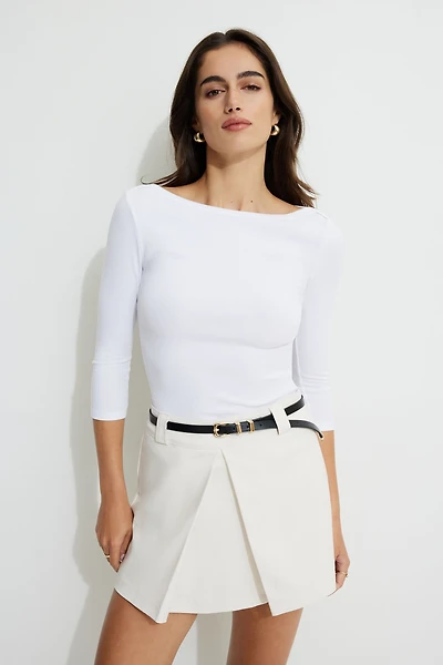 Ribbed Three Quarter Sleeve T Shirt