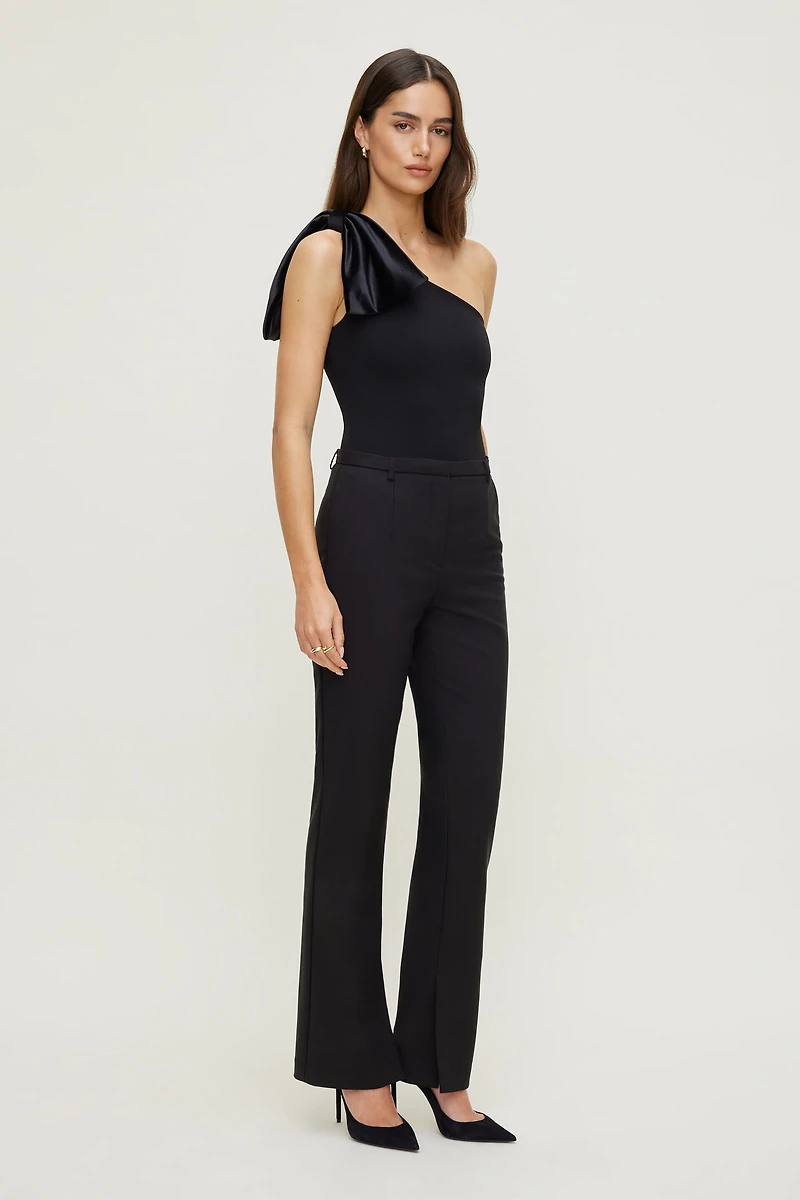 Single Shoulder Velvet Bow Bodysuit