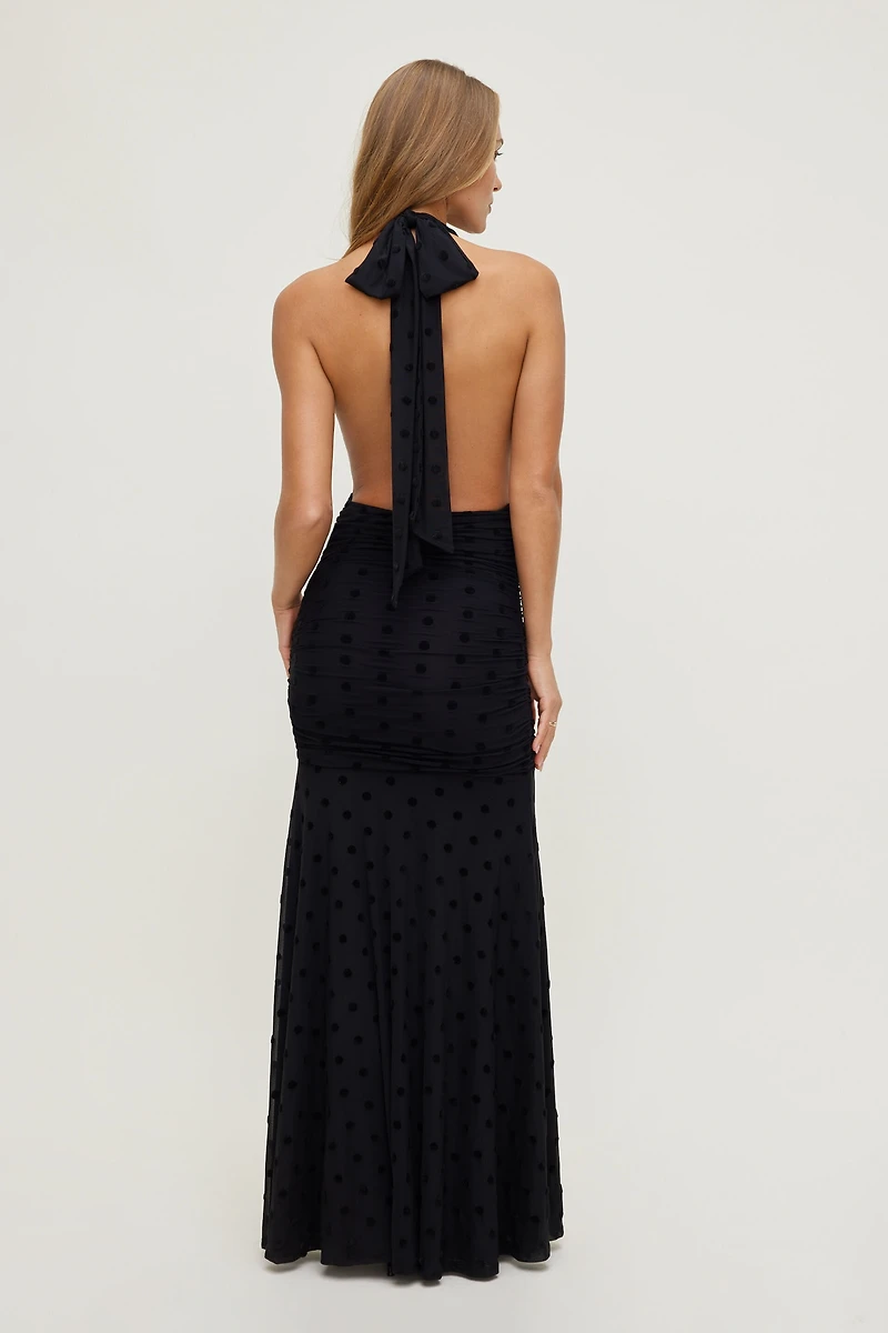 Robe maxi en maille à pois