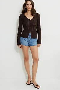 Crocheted V Neck Cardigan