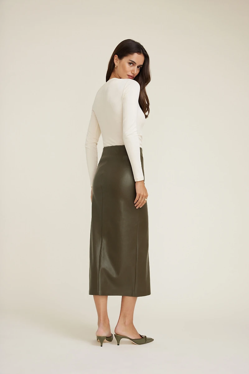 Jupe midi en faux cuir Marlow