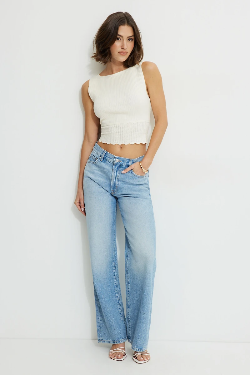Camisole en pointelle à col bateau