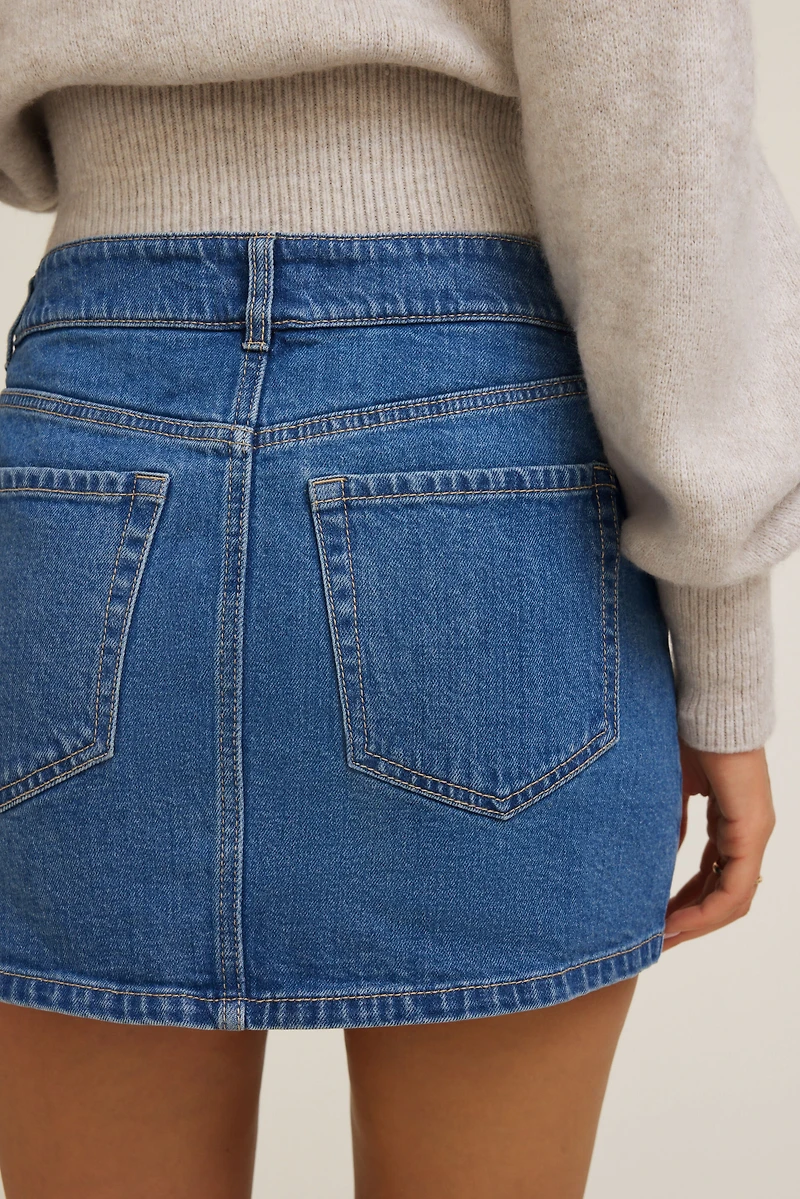 High Rise Denim Mini Skort