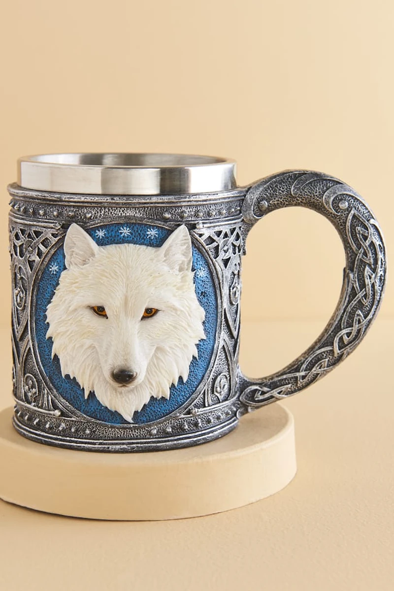 Stainless Steel Resin White Wolf Mug
