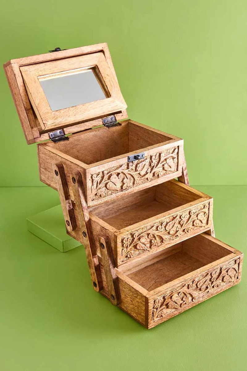 Buy Carved Floral Three-Tiered Box Online at Earthbound Trading