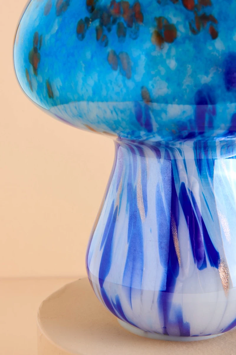 LED USB Blue Glass Mushroom Lamp