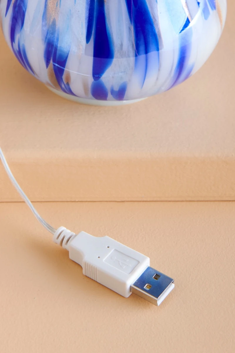 LED USB Blue Glass Mushroom Lamp
