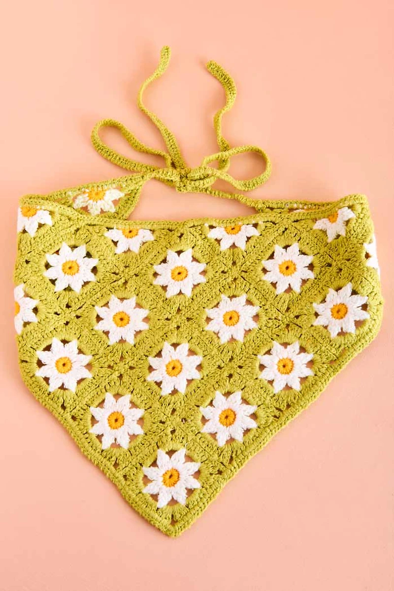 Green Crochet Daisies Hair Scarf