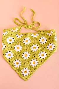 Green Crochet Daisies Hair Scarf