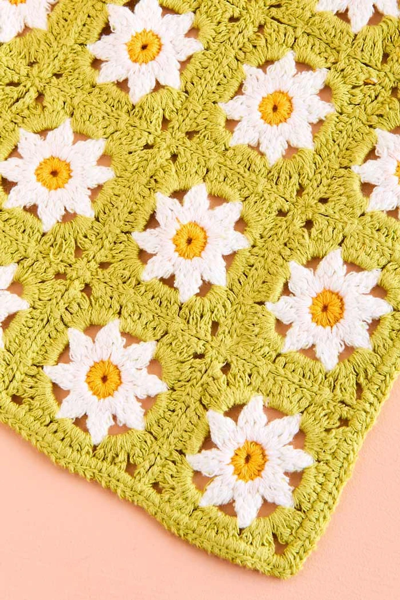 Green Crochet Daisies Hair Scarf