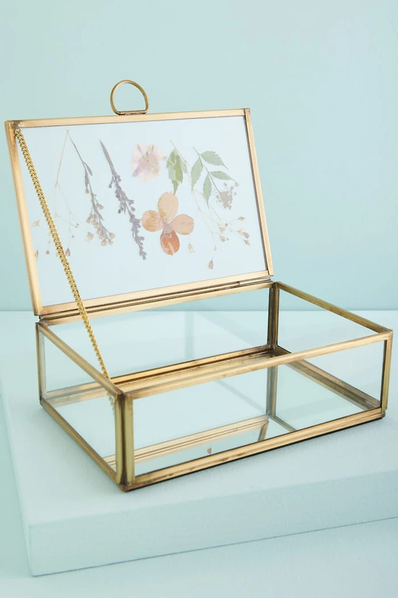 Medum Pressed Flower Glass Keepsake Box