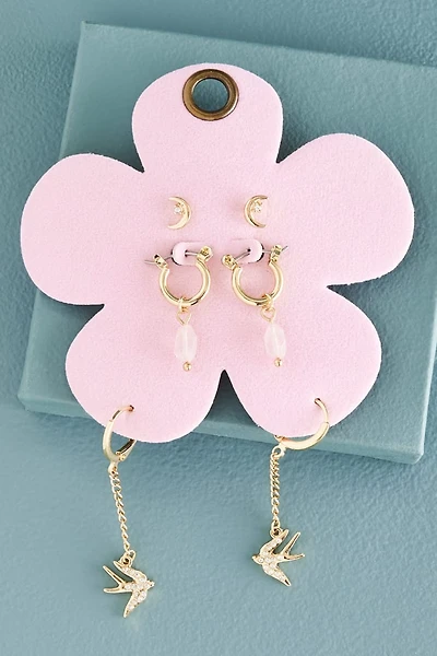 Velvet Rose Quartz Daisy Earring Set