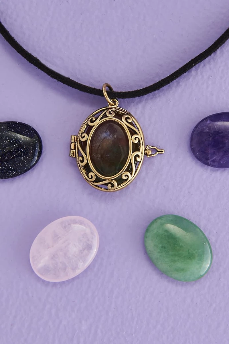 Buy Gold Worry Stone Locket Choker Necklace Set Online at Earthbound Trading