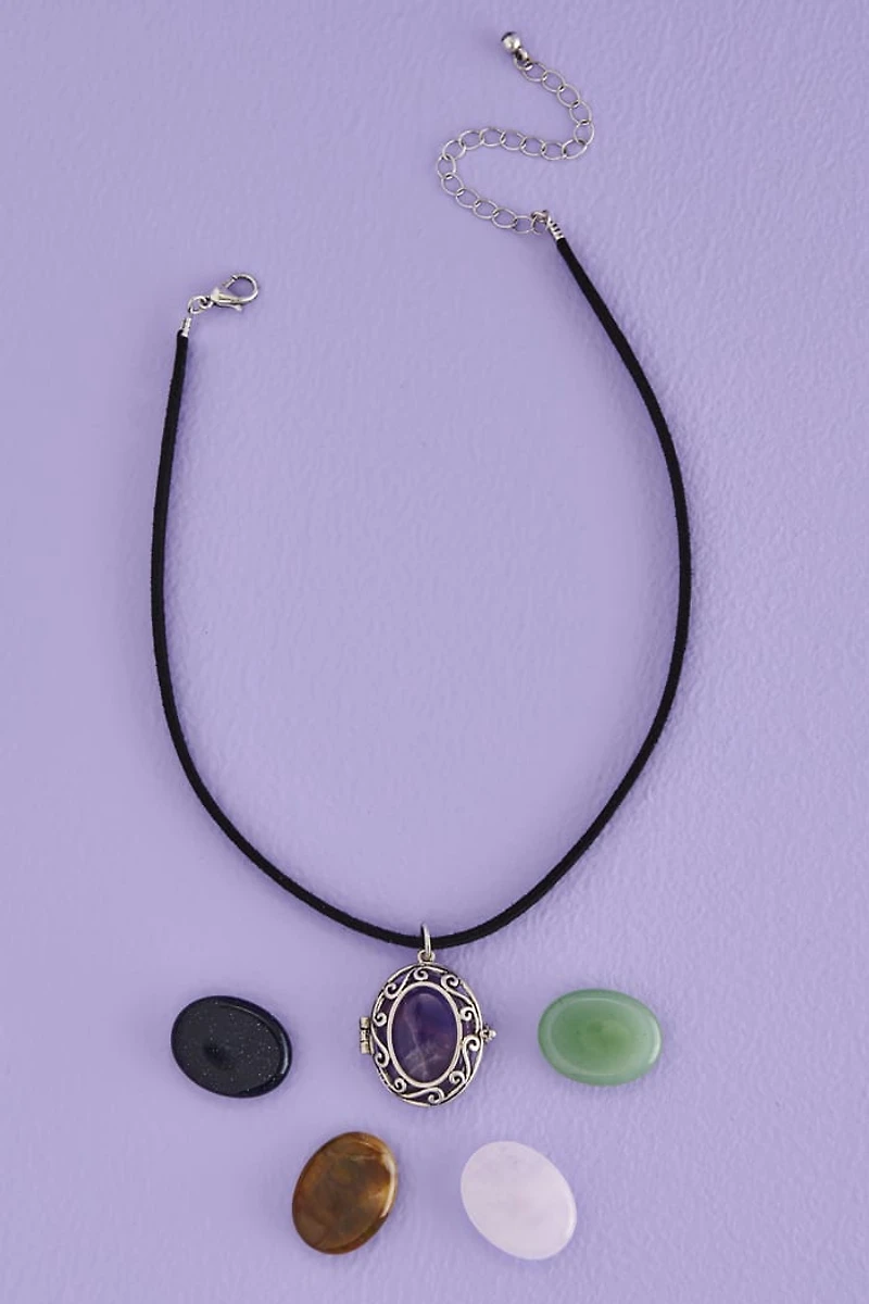 Buy Silver Worry Stone Locket Choker Necklace Set Online at Earthbound Trading
