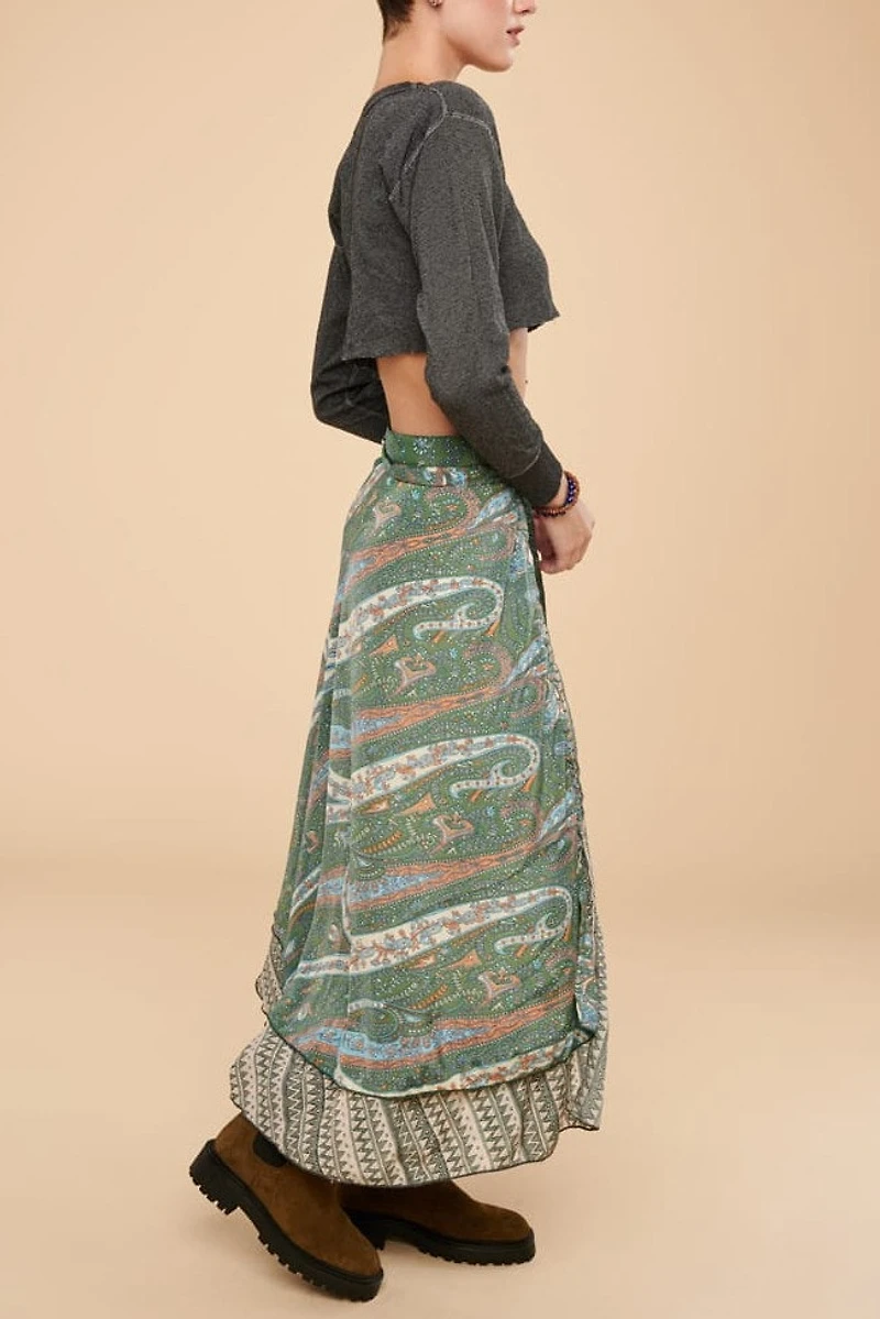 Buy Moss Paisley Sari Wrap Skirt  Online at Earthbound Trading