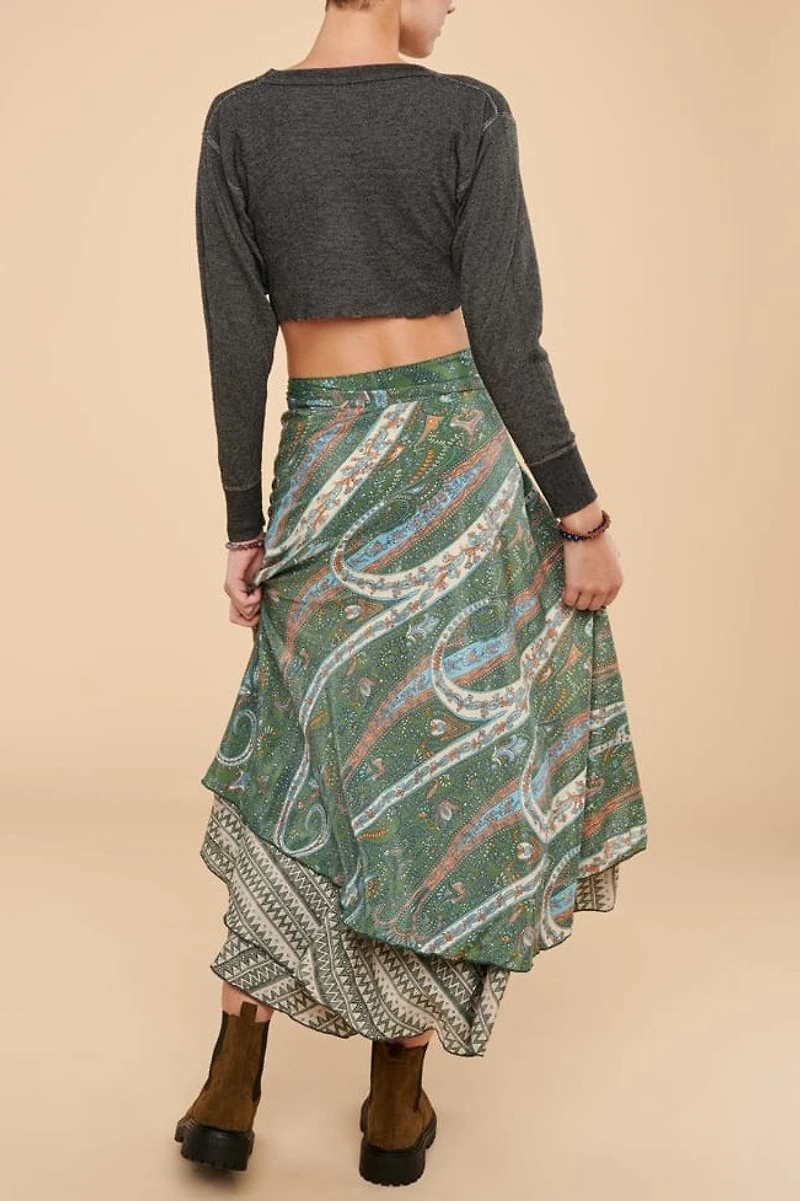 Buy Moss Paisley Sari Wrap Skirt  Online at Earthbound Trading
