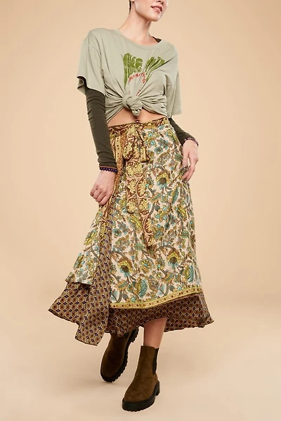 Buy Golden Flower Sari Wrap Skirt  Online at Earthbound Trading