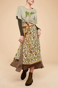 Buy Golden Flower Sari Wrap Skirt  Online at Earthbound Trading