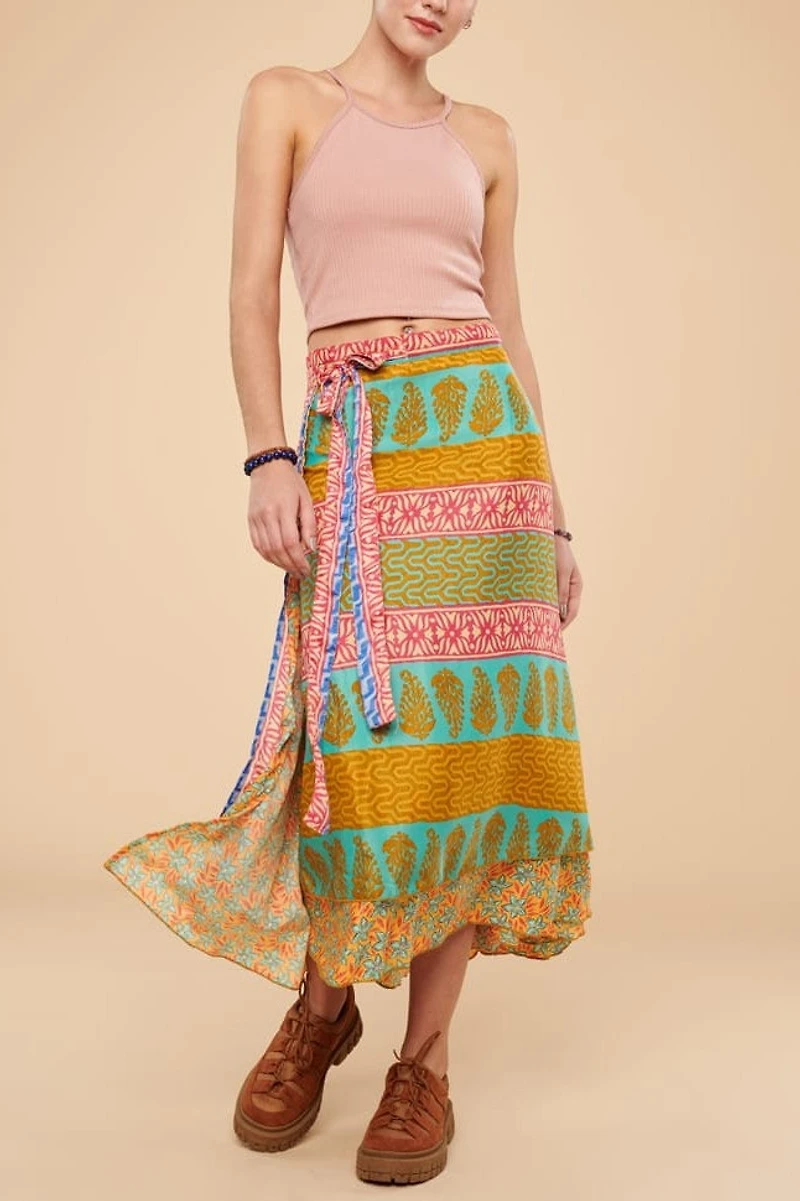 Buy Rainbow Blooms Sari Wrap Skirt Online at Earthbound Trading