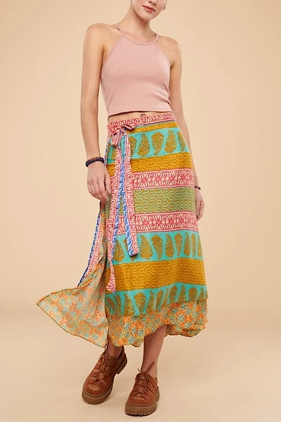 Buy Rainbow Blooms Sari Wrap Skirt  Online at Earthbound Trading