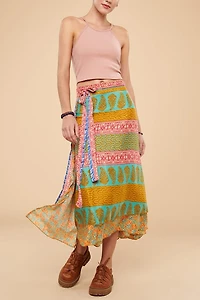 Buy Rainbow Blooms Sari Wrap Skirt  Online at Earthbound Trading