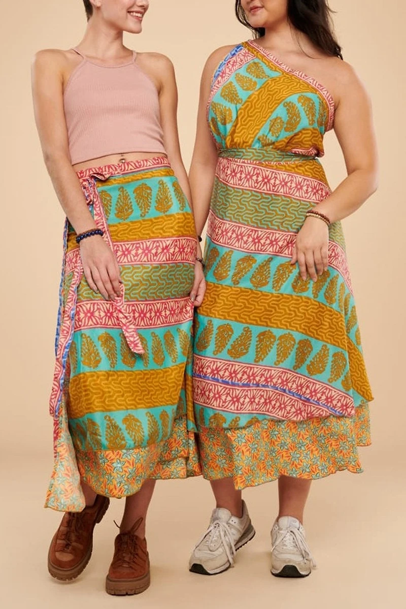 Buy Rainbow Blooms Sari Wrap Skirt  Online at Earthbound Trading