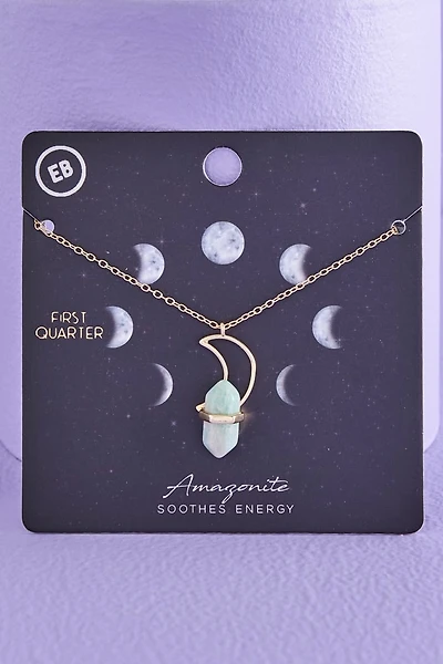 Amazonite First Quarter Moon Necklace - boho Celestial Charm