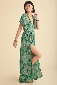 Jade Sari Wrap Maxi Dress - boho Elegance Redefined!